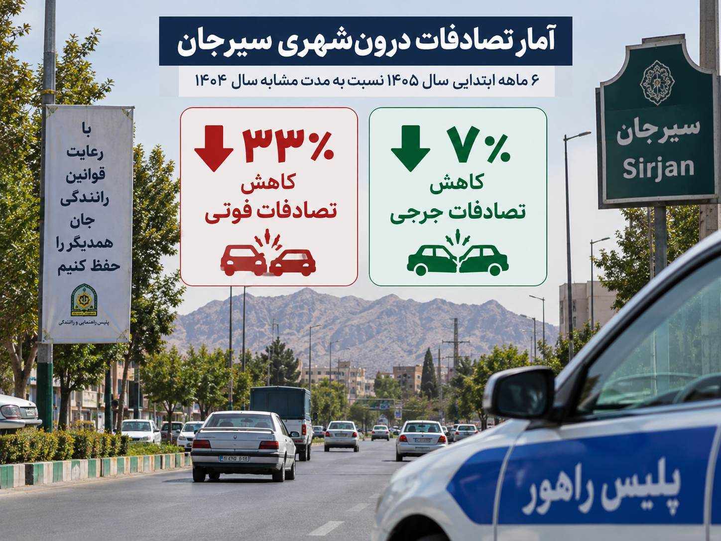 کاهش ۳۳ درصدی تصادفات فوتی در سیرجان؛ روند کاهشی چگونه پایدار می‌ماند؟