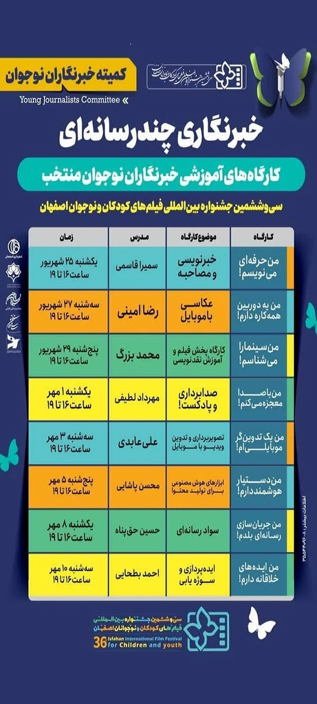 اعلام برنامه کارگاه‌های خبرنگاران نوجوان بیست‌وششمین جشنواره بین‌المللی فیلم‌های کودکان و نوجوانان